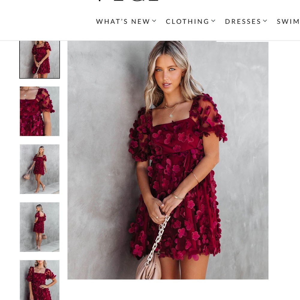 VICI Wine Floral Applique Tulle Dress New Never Worn Size XL (Chest 36-37”)